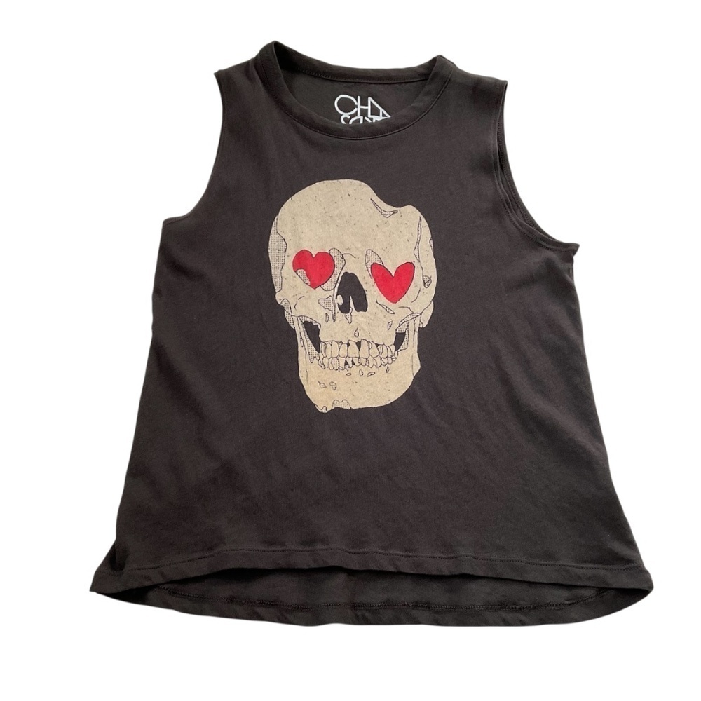 Chaser Love Skull Tank Top Sz S Brown E-Girl Grunge Rocker Punk Concert Hearts
